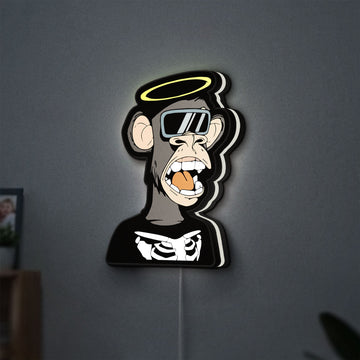 Bored Ape NFT LED lightbox hanging on a wall with white glow