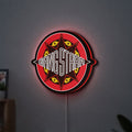 Gang Starr LED lightbox hanging on a wall with red glow