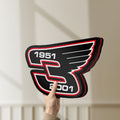 Unlit Dale Earnhardt Wings LED lightbox held by hand to show size and details