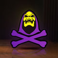 Front view of Skeletor LED lightbox sign glowing on a wooden desk