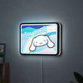 Cinnamoroll LED lightbox hanging on a wall with white glow