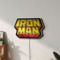 Unlit Iron Man LED lightbox mounted on a wall in daylight