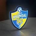 K-League Ulsan Hyundai LED lightbox standing on a desk from an angled side view with blue glow