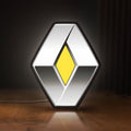 Front view of Renault LED lightbox sign glowing on a wooden desk