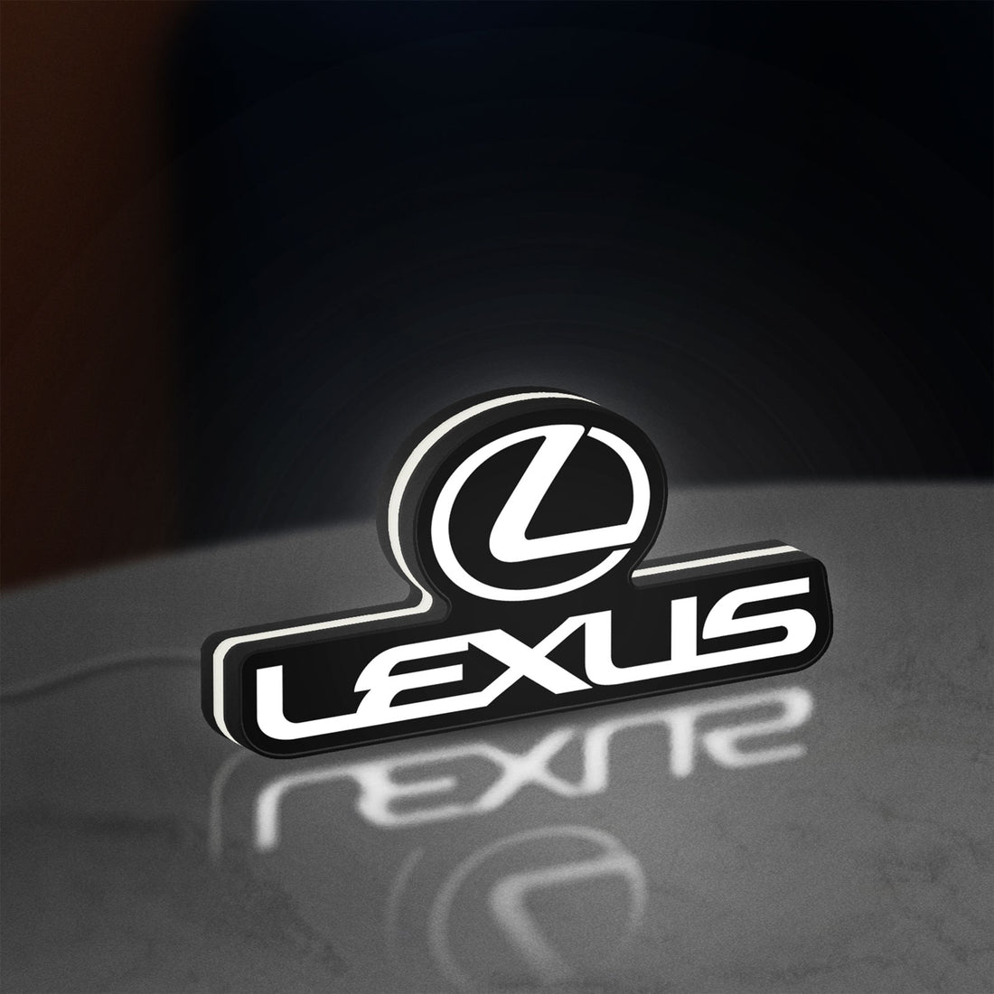 Lexus LED lightbox hanging on a wall with white glow