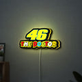 46 The Doctor LED lightbox hanging on a wall with yellow glow