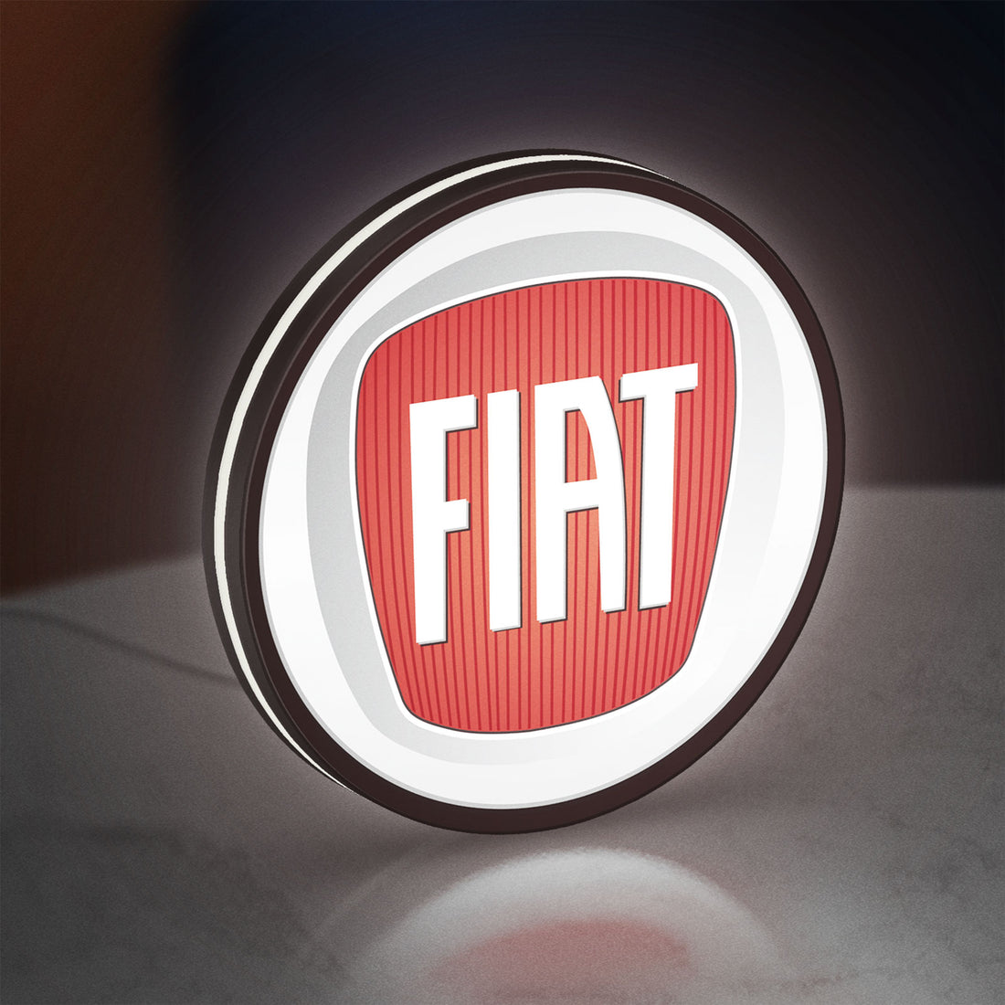 FIAT 2007 OLD LED lightbox hanging on a wall with white glow