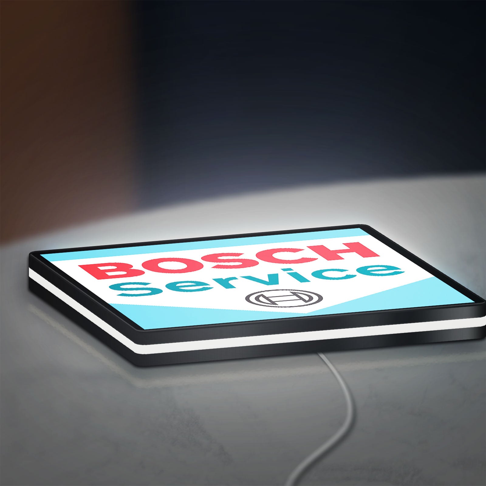 Bosch Service LED lightbox lying flat on a desk with white glow