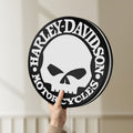 Unlit Harley Davidson Skull LED lightbox held by hand to show size and details