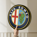 Unlit Alfa Romeo LED lightbox held by hand to show size and details