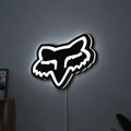Fox Head LED lightbox hanging on a wall with white glow