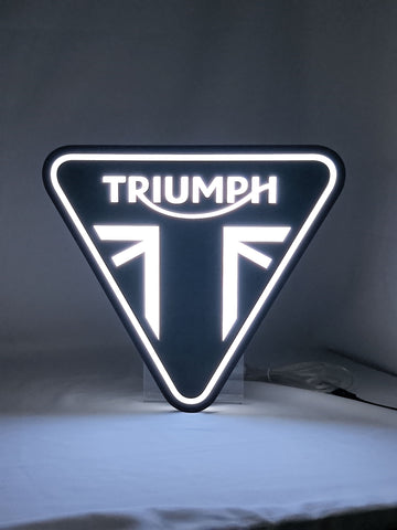 Triumph Motorcycles LED Sign (30cm) - Illuminated front view standing, perfect for garage and man cave decor