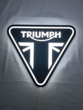 Triumph Motorcycles LED Sign (30cm) - Illuminated flat lay front view, perfect for garage and man cave decor