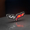 Corvette C6 LED lightbox standing on a desk from an angled side view with white glow