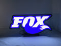 Illuminated front view standing of Fox Racing Shox 3D LED Sign in 40cm, perfect for garage and man cave decor