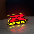 Suzuki GSX-R LED lightbox standing on a desk from an angled side view with yellow glow