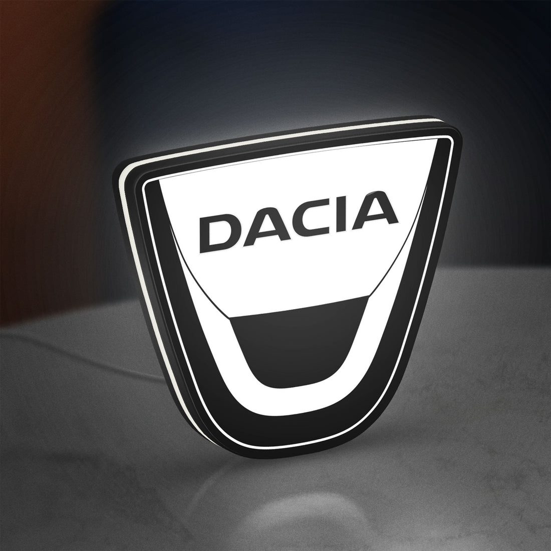 Dacia LED lightbox hanging on a wall with white glow