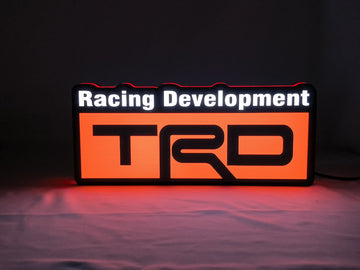 30cm Trd Racing Development 3D Printed Sign - Illuminated front view standing, perfect for garage and man cave decor