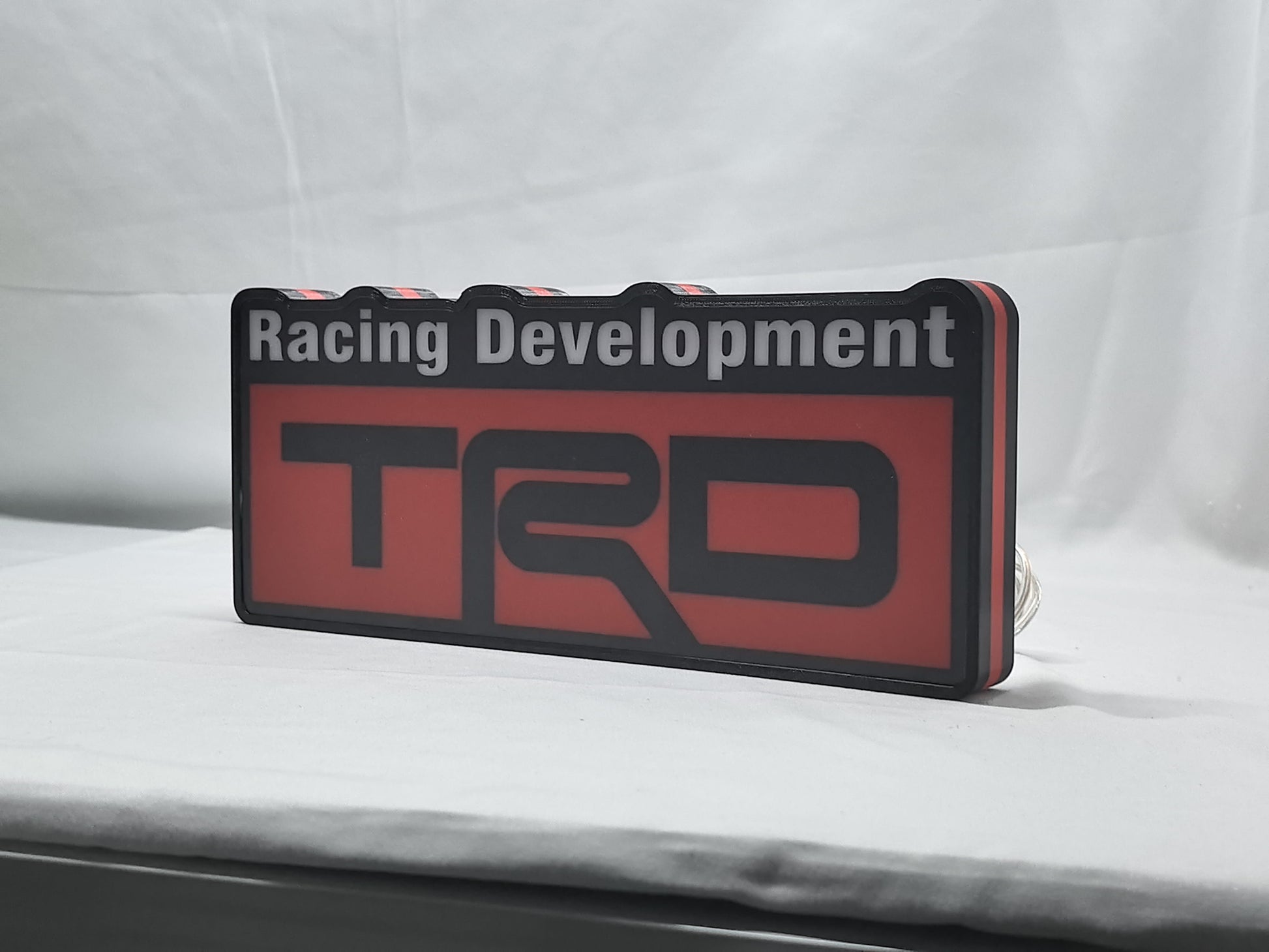 30cm Trd Racing Development 3D Printed Sign - Unlit angled details standing, perfect for garage and man cave decor