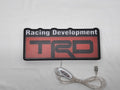 Unlit flat lay front details of Trd Racing Development 3D LED Sign in 30cm, perfect for garage and man cave decor