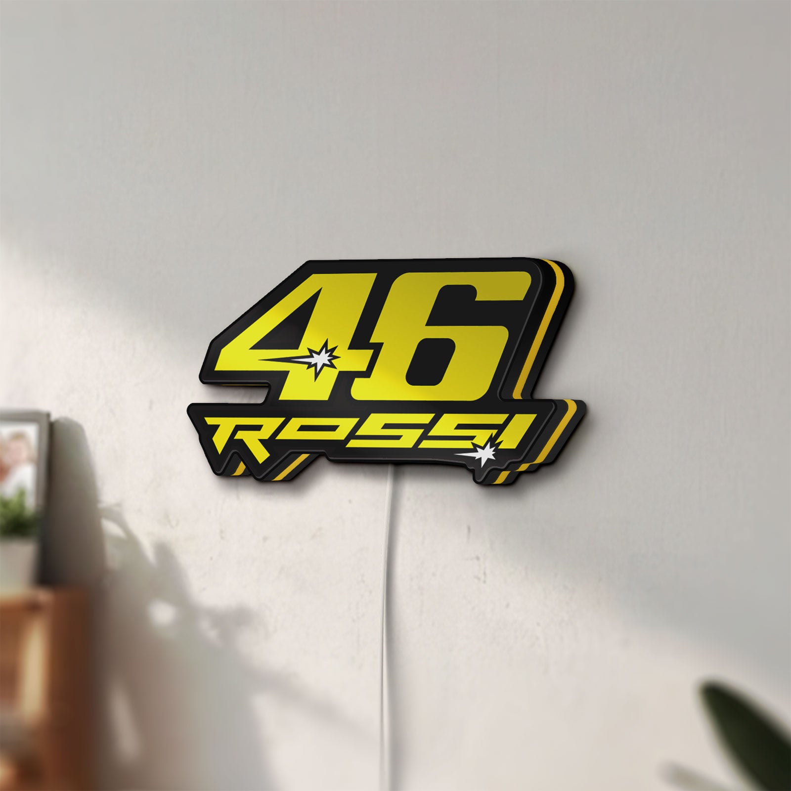Unlit ROSSI 46 LED lightbox mounted on a wall in daylight