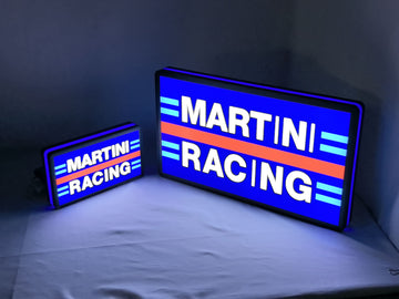 Martini Racing 3D LED Sign - Illuminated angled view standing, perfect for garage and man cave decor