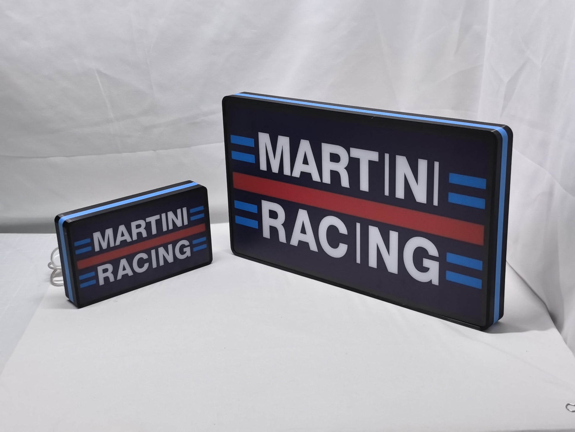 Martini Racing LED Sign - Unlit angled details standing, perfect for garage and man cave decor