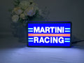 Illuminated front view standing of Martini Racing 3D LED Sign in 20cm, perfect for garage and man cave decor