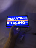Illuminated handheld size reference of Martini Racing Illuminated Sign in 20cm, perfect for garage and man cave decor