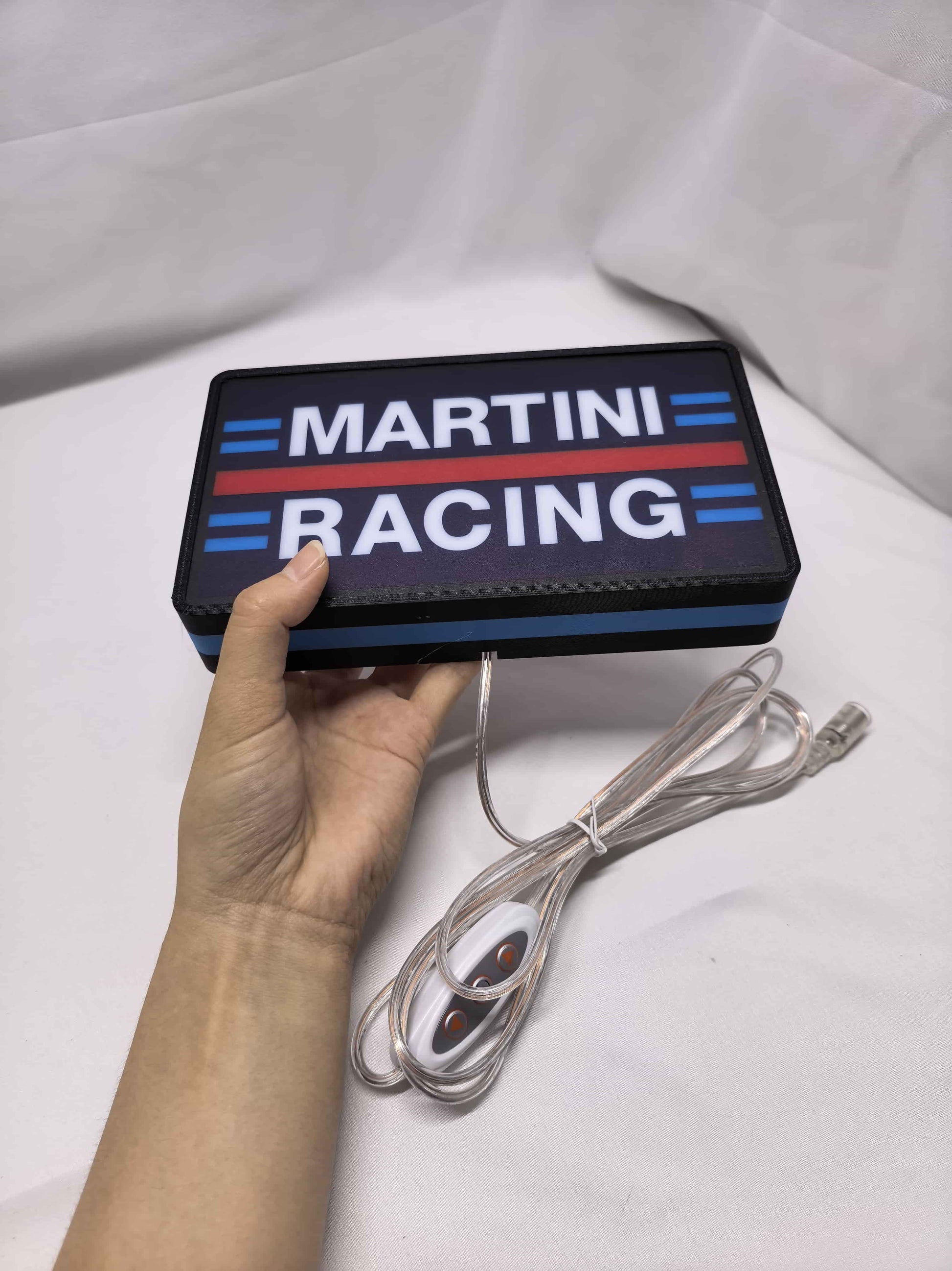 Martini Racing LED Sign (20cm) - Unlit handheld size reference, perfect for garage and man cave decor