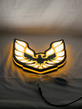30cm Pontiac Firebird 1977 3D Printed Sign - Illuminated flat lay angled view, perfect for garage and man cave decor