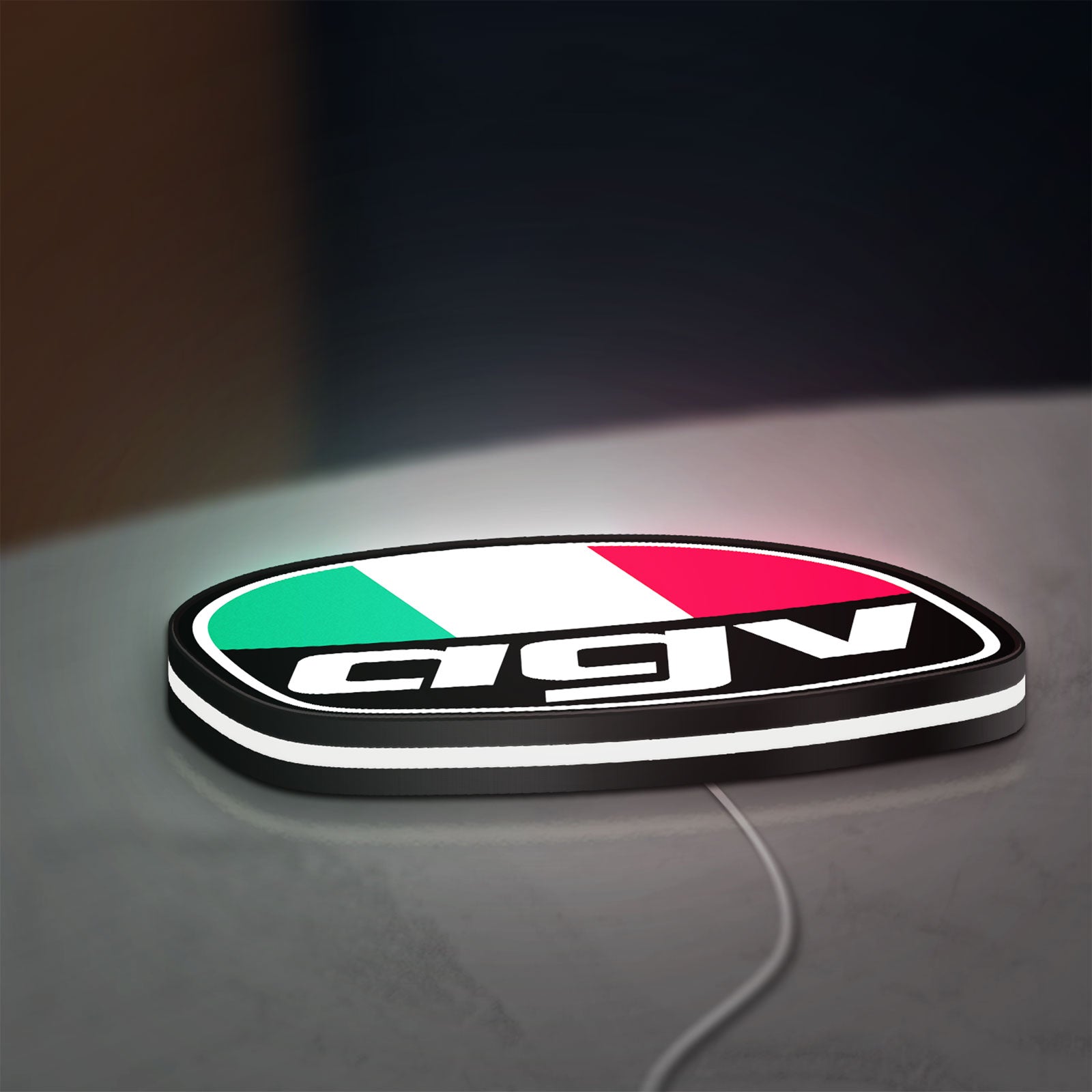 AGV Racing LED lightbox lying flat on a desk with white glow