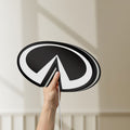 Unlit Infiniti LED lightbox held by hand to show size and details