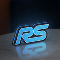 Ford Focus RS LED lightbox standing on a desk from an angled side view with blue glow