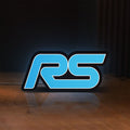 Front view of Ford Focus RS LED lightbox sign glowing on a wooden desk