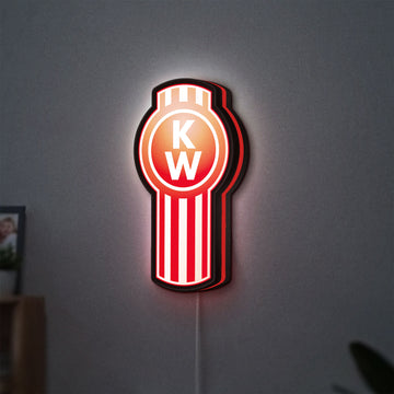 Kenworth LED lightbox hanging on a wall with red glow