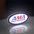 AMA Pro Racing LED lightbox standing on a desk from an angled side view with white glow