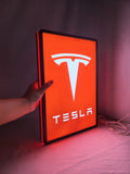 40cm Tesla Glowing Wall Art - Illuminated handheld size reference, perfect for garage and man cave decor