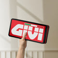 Unlit Givi Moto LED lightbox held by hand to show size and details