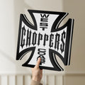 Unlit West Coast Choppers LED lightbox held by hand to show size and details