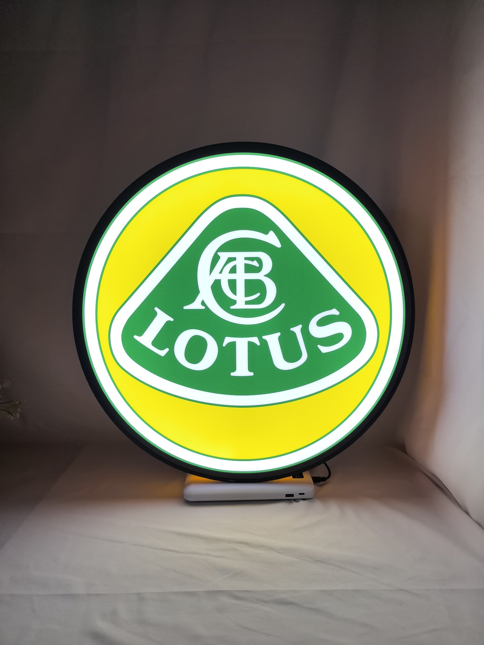 Lotus Cars LED Sign (50cm) - Illuminated front view standing, perfect for garage and man cave decor