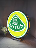50cm Lotus Cars 3D Printed Sign - Illuminated angled view standing, perfect for garage and man cave decor