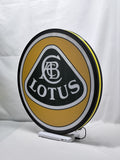 Unlit angled details standing of Lotus Cars Illuminated Sign in 50cm, perfect for garage and man cave decor