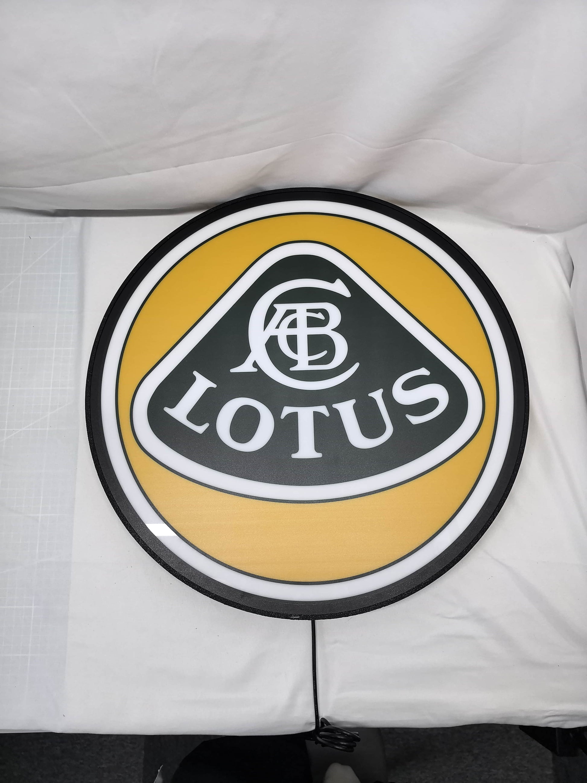 Lotus Cars LED Light Box (50cm) - Unlit flat lay front details, perfect for garage and man cave decor