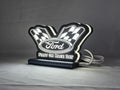 20cm Ford Racing Glowing Wall Art - Illuminated angled view standing, perfect for garage and man cave decor