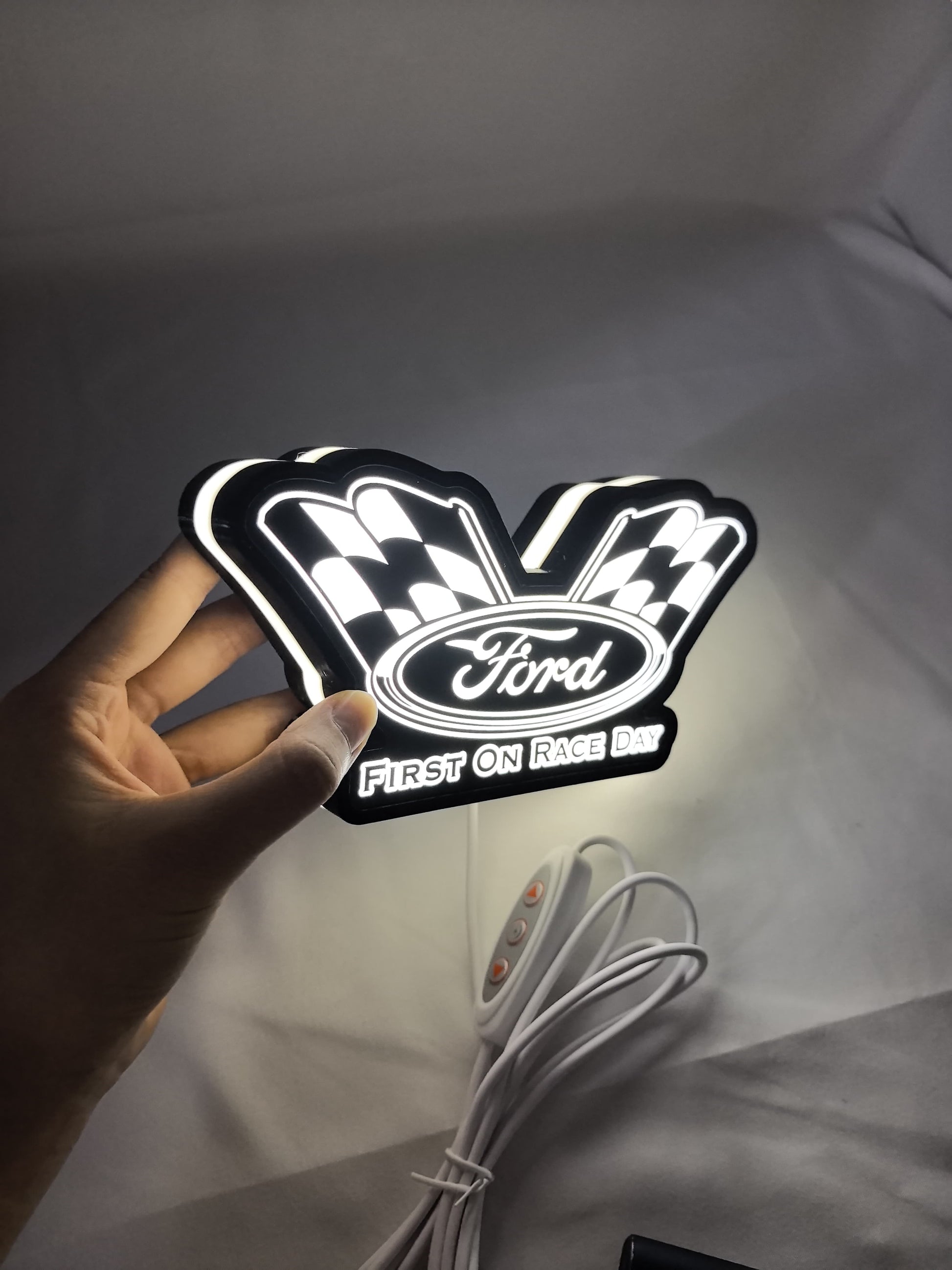 20cm Ford Racing Glowing Wall Art - Illuminated handheld size reference, perfect for garage and man cave decor