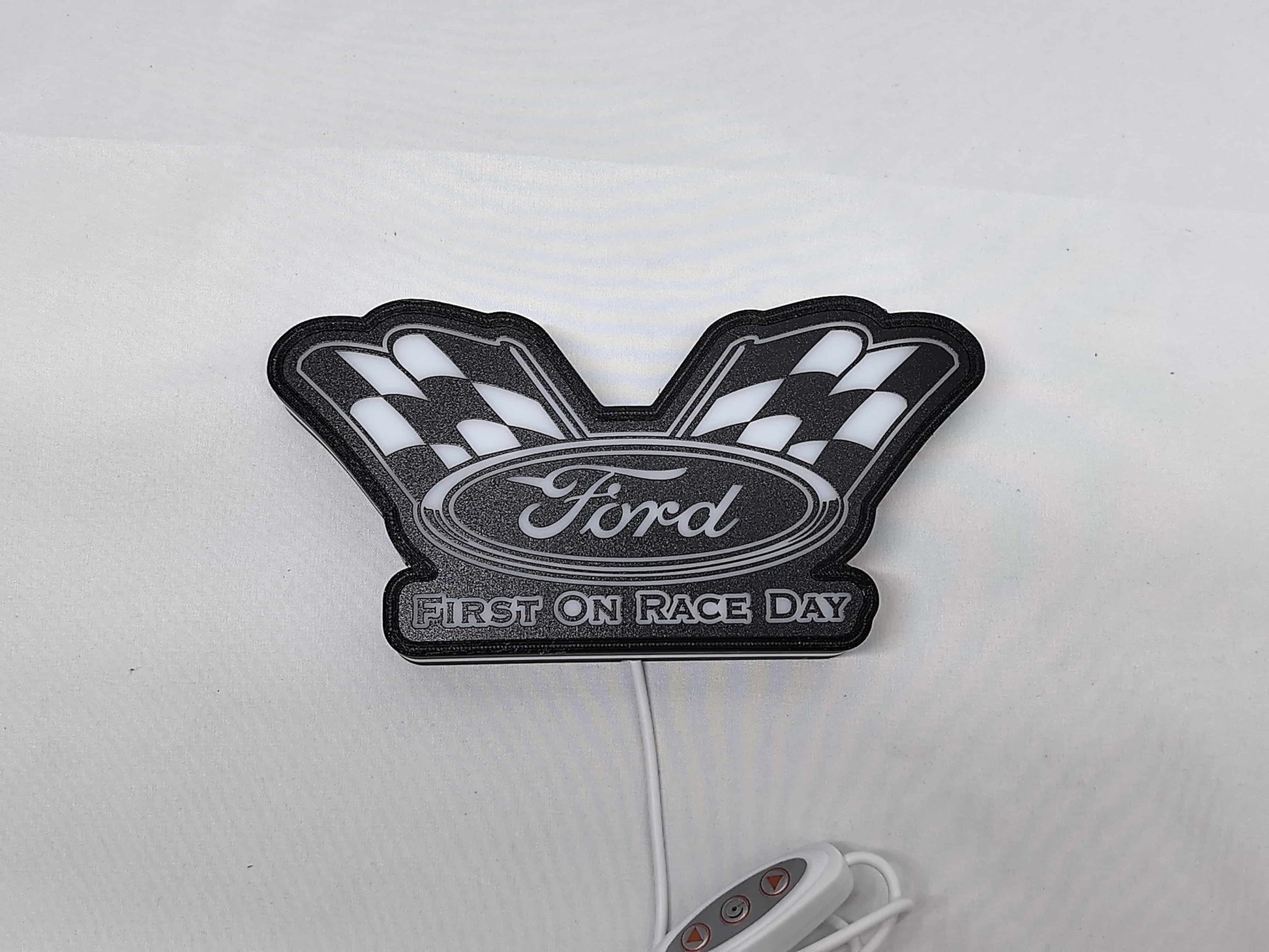 Ford Racing LED Sign (20cm) - Unlit flat lay front details, perfect for garage and man cave decor