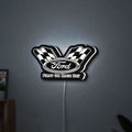 Ford Racing LED lightbox hanging on a wall with white glow
