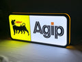 Illuminated angled view standing of Agip Six Legged Dog Illuminated Sign in 40cm, unique wall art for desk and room decor