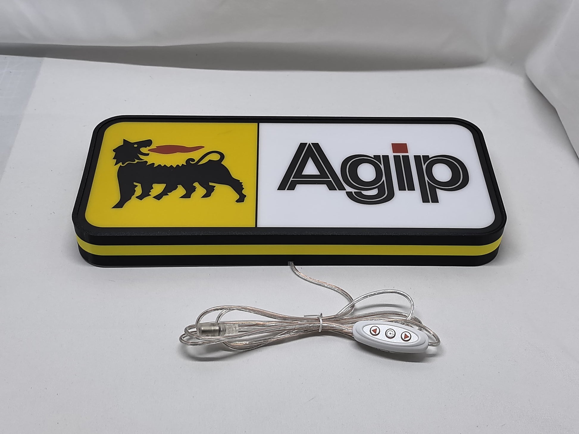 40cm Agip Six Legged Dog 3D Printed Sign - Unlit flat lay angled details, unique wall art for desk and room decor